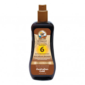 Australian Gold Sunscreen SPF6 Spray Gel with Instant Bronzer 237 ml